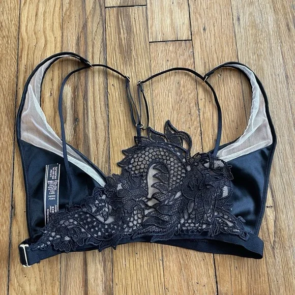 Victoria's Secret Small Black Sheer Mesh Lace Satin Bralette Wireless Unpadded - Picture 4 of 7